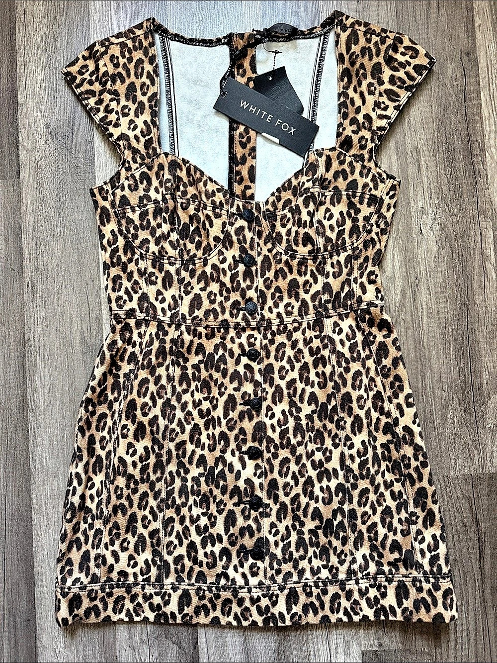 White Fox Leopard Mini Dress Cotton Size Medium NWT
